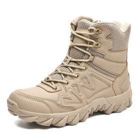 Outdoor Men Hiking Shoes Waterproof Breathable Tactical Combat Army Boots Desert Training Sneakers Anti-Slip Mens Military Boots (Color: sand color, size: 41)