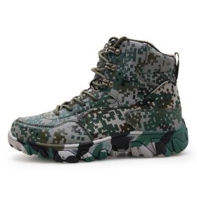 New Men's Military Boots High Top Outdoor Hiking Shoes Men Anti-collision Quality Army Tactical Sport Jogging Trekking Sneakers (Color: Camouflage, size: 42)