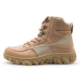 New Men's Military Boots High Top Outdoor Hiking Shoes Men Anti-collision Quality Army Tactical Sport Jogging Trekking Sneakers (Color: Beige, size: 43)