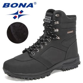 BONA 2022 New DesignersAction Leather Winter Ankle Boots Men Tactical Plush Anti-Skidding Classical Footwear Man Hiking Boots (Color: Charcoal grey S gray, size: 10)