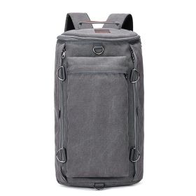 Fashion Large Capacity Canvas Backpacks Men's Women's Hand-held Crossbody Travel Bag Sports Outdoor Cylindrical Luggage Bag (Color: Grey)