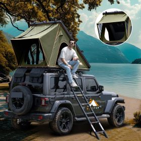 Explorer Rooftop Tent Hardshell with Luggage Racks&Replaceable Netting Rain Curtains, Truck Bed Tent for Camping, Pop Up Roof Top Tents for Truck Jeep (Color: Olive Green)